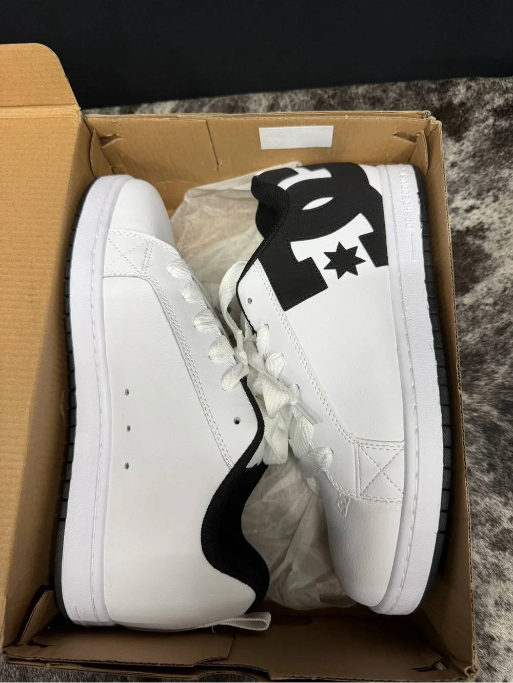 DC Low-Top Skate Shoes in White and Black